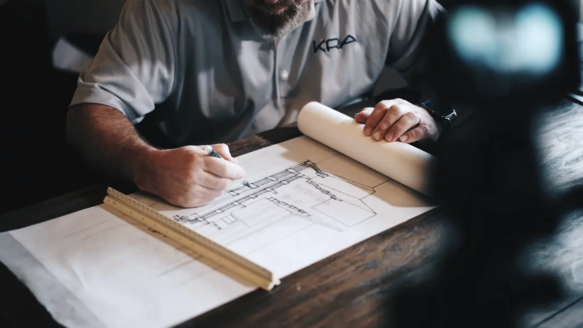 Engineer marking dimensions on a technical drawing