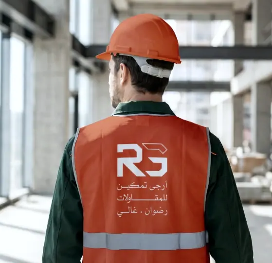 RG Tamkin site engineer in branded high-visibility vest and hard hat inside a building frame