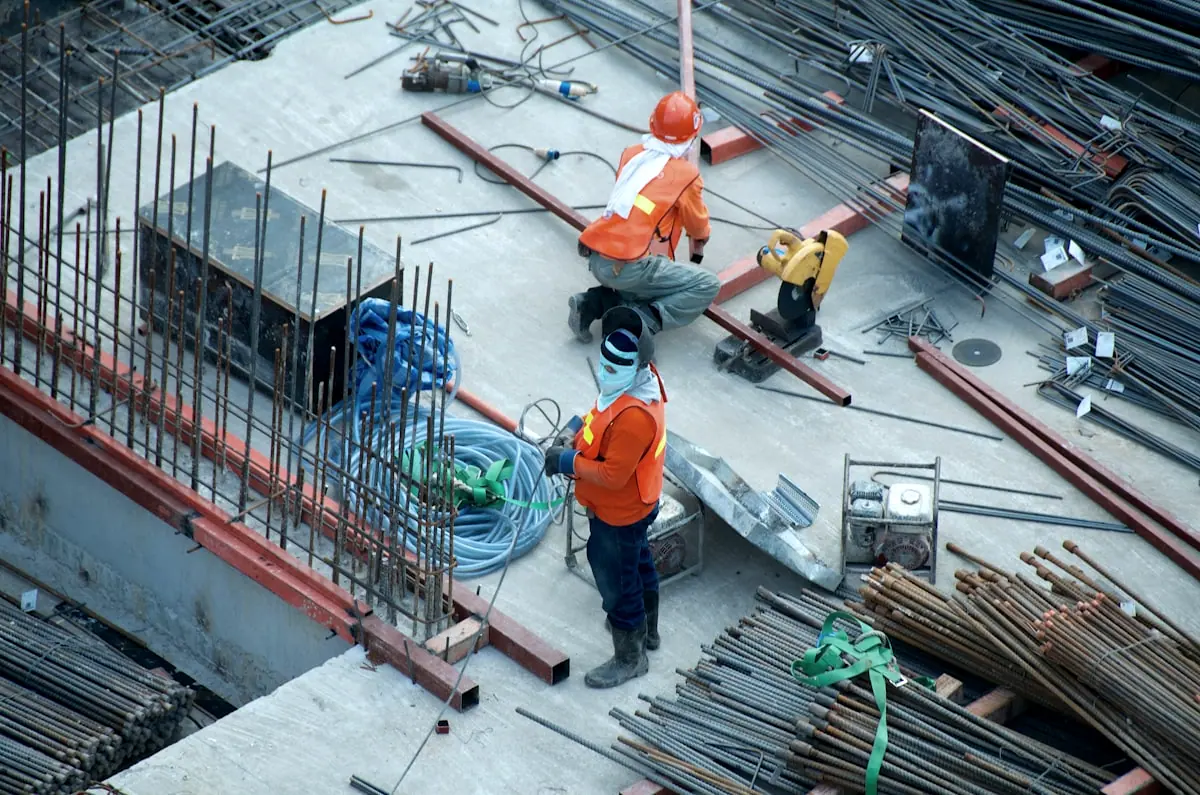 Services set out across a reinforced concrete slab before pour